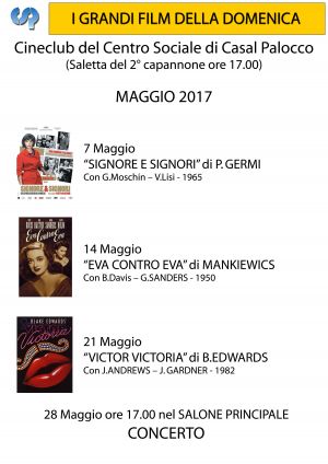 Nuovo Cineforum domenicale al CSP Ore 17:00 - Maggio 2017
